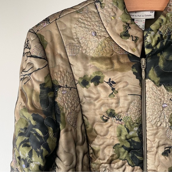 Vintage Joseph Ribkoff Green Short Jacket Coat Floral Embroidered Sequin Size 12 - Picture 4 of 10
